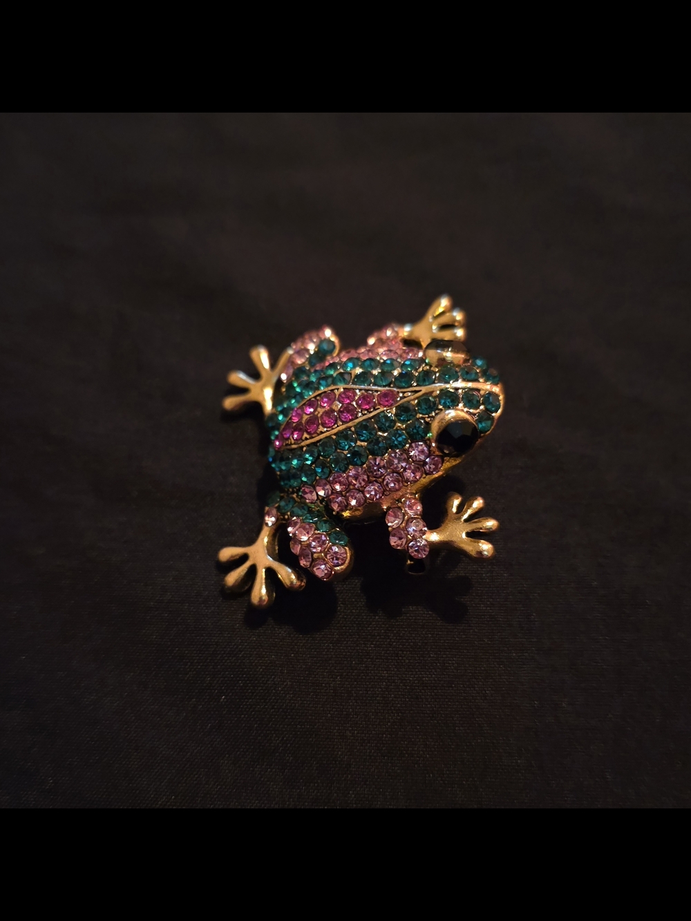 Antique Multicolor Crystal Frog Brooch - Teal, Pink, Purple, Gold
